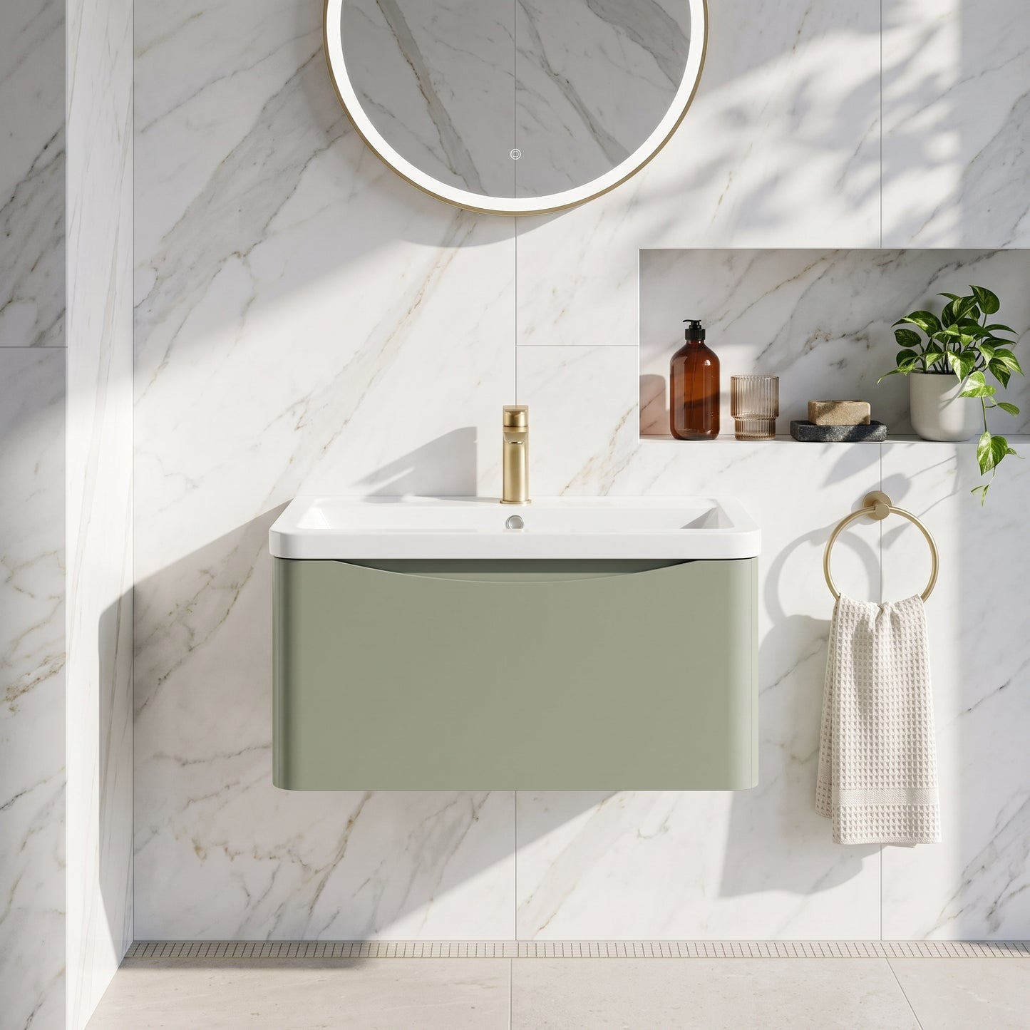 Fairford Eclipse 800mm 1 Drawer Satin Green Wall Hung Vanity Unit