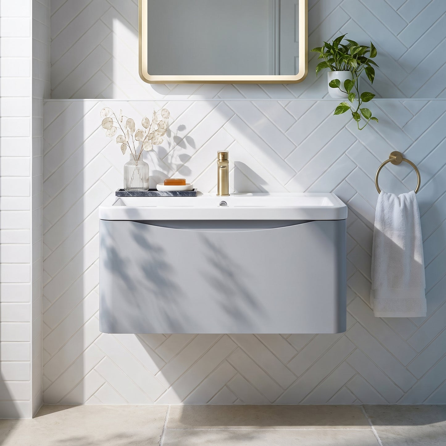 Fairford Eclipse 800mm 1 Drawer Satin Grey Wall Hung Vanity Unit