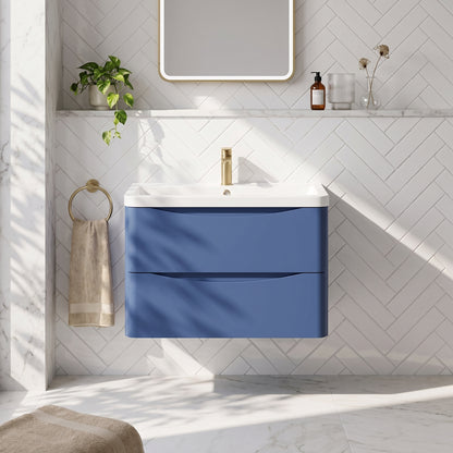 Fairford Eclipse 800mm 2 Drawer Satin Blue Wall Hung Vanity Unit