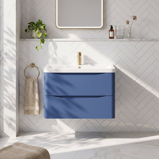 Fairford Eclipse 800mm 2 Drawer Satin Blue Wall Hung Vanity Unit