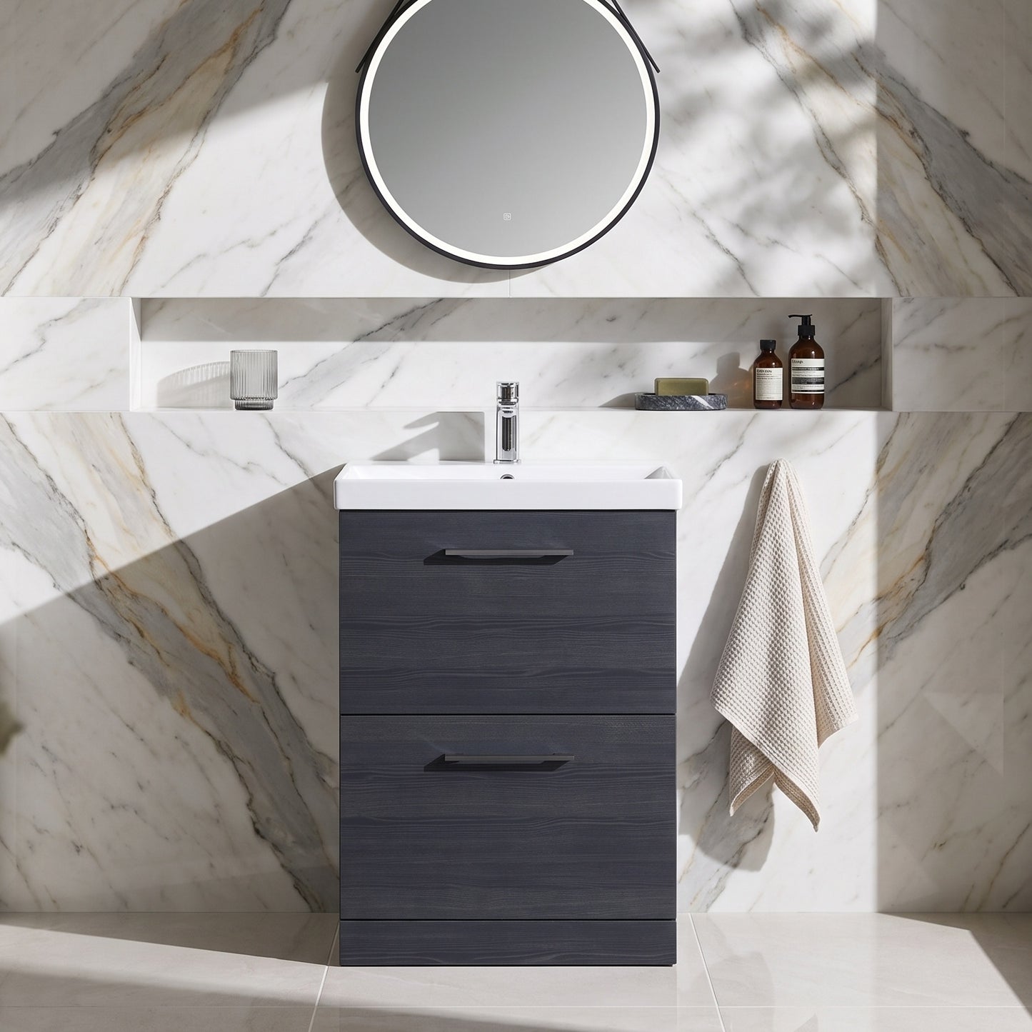 Fairford Aspri 600mm Charcoal Black 2-Drawer Floorstanding Vanity Un