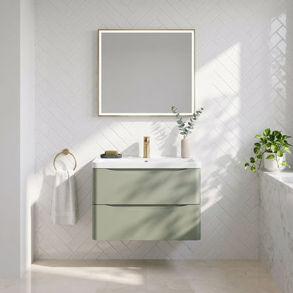 Fairford Eclipse 800mm 2 Drawer Satin Green Wall Hung Vanity Unit