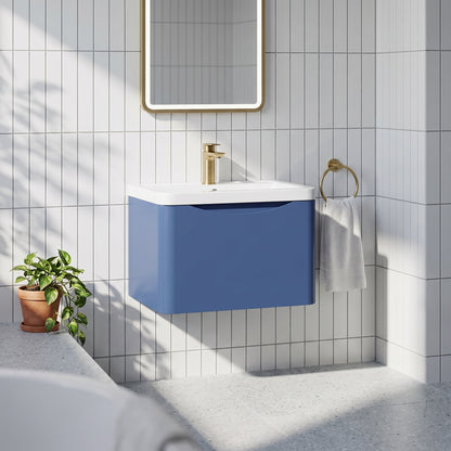 Fairford Eclipse 600mm 1 Drawer Satin Blue Wall Hung Vanity Unit