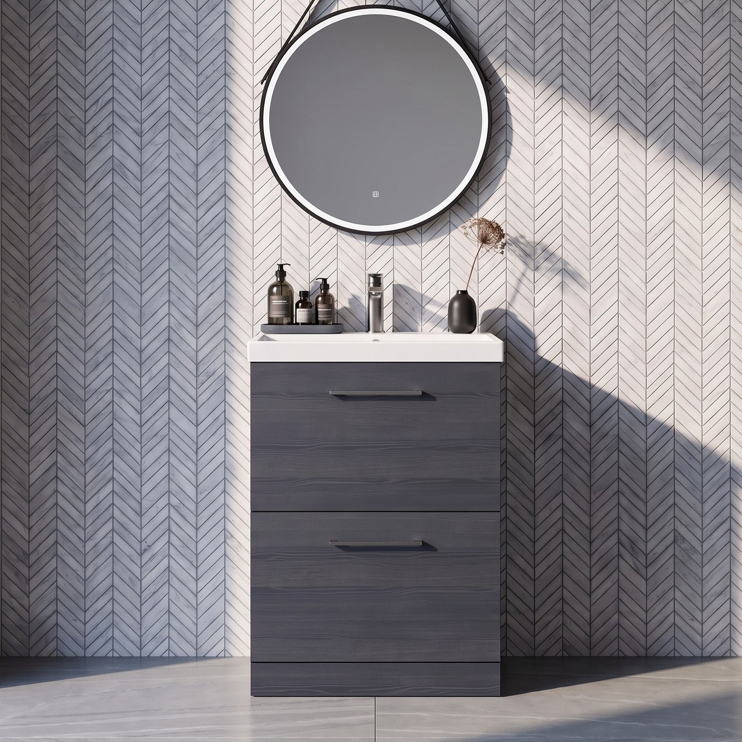 Fairford Aspri 600mm Charcoal Black 2-Drawer Floorstanding Vanity Un