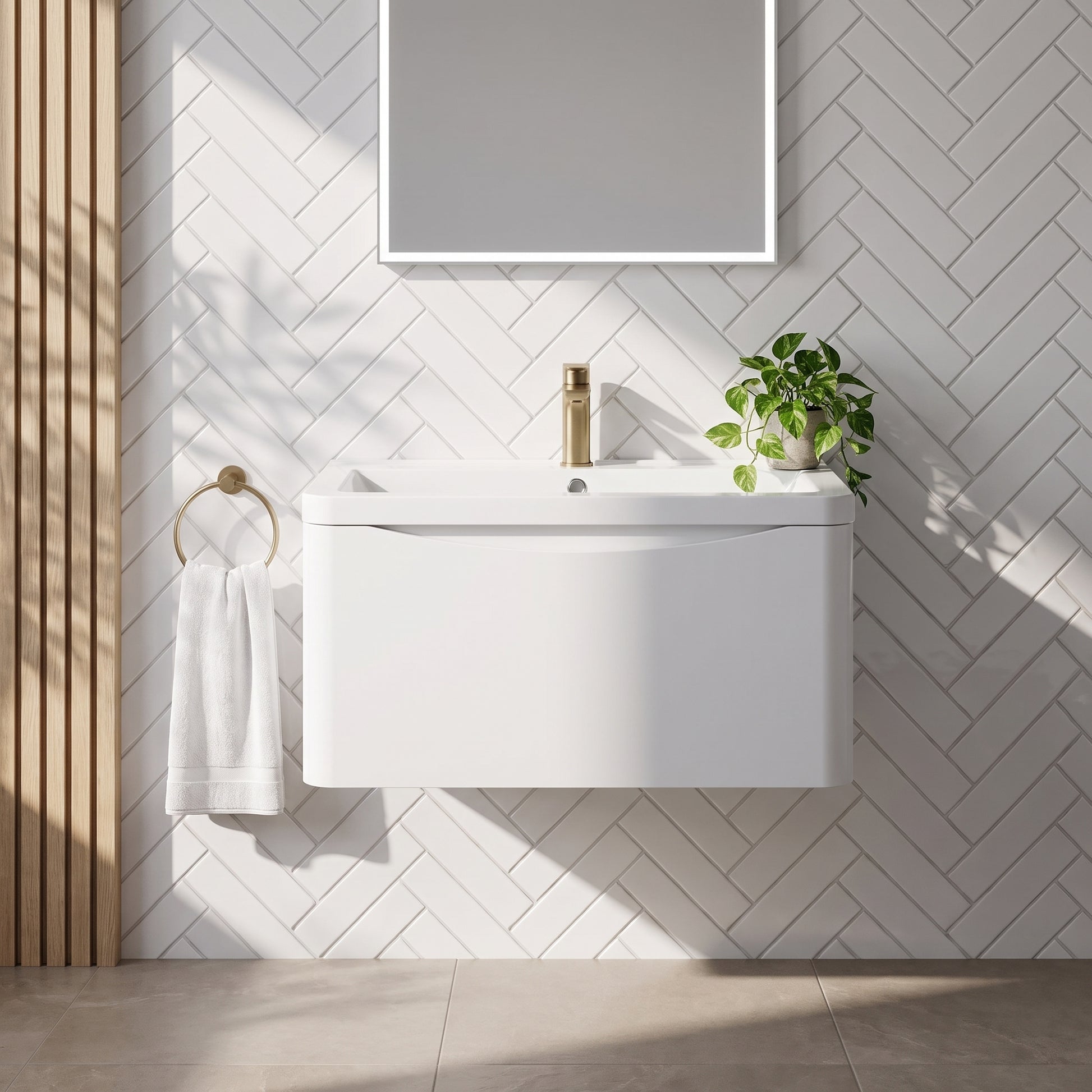 Fairford Eclipse 800mm 1 Drawer Satin White Wall Hung Vanity Unit