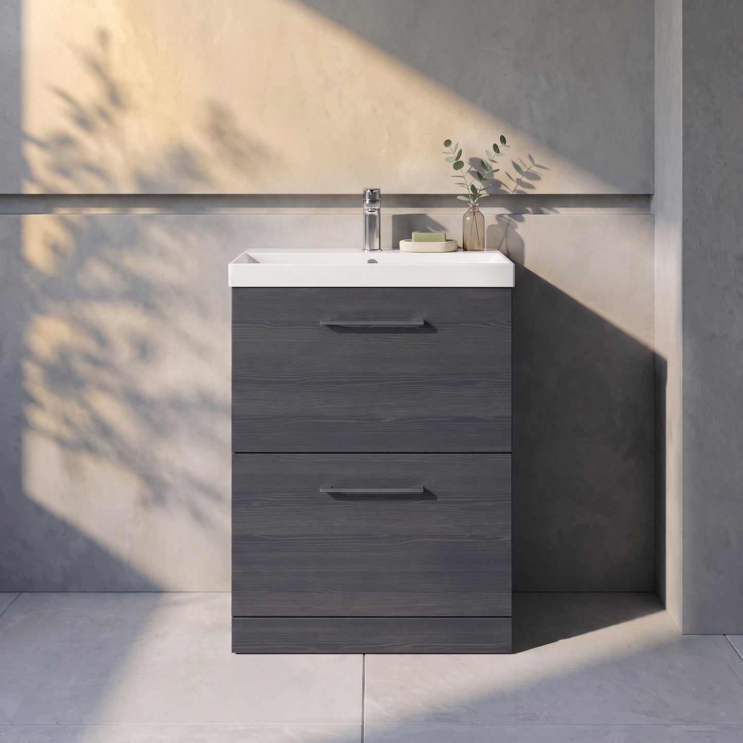 Fairford Aspri 600mm Charcoal Black 2-Drawer Floorstanding Vanity Un