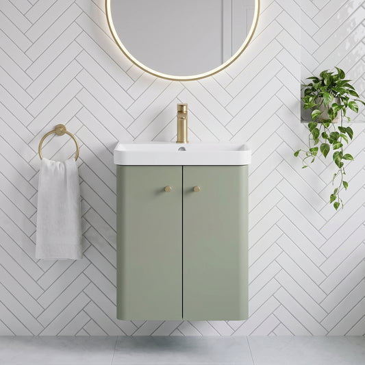 Fairford Crayo Satin Green 500mm 2 Door Wall Hung Vanity Unit