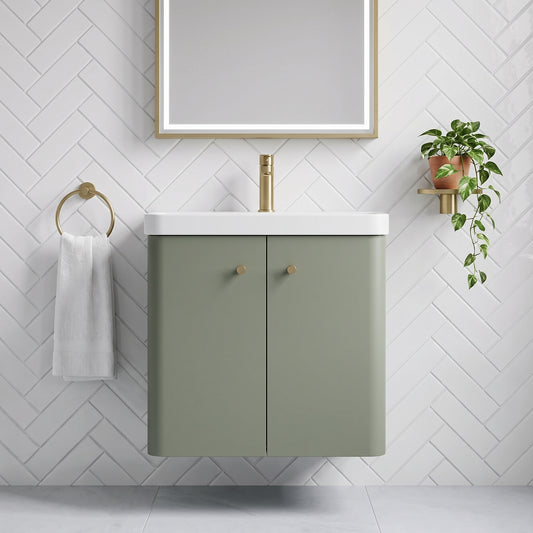 Fairford Crayo Satin Green 600mm 2 Door Wall Hung Vanity Unit