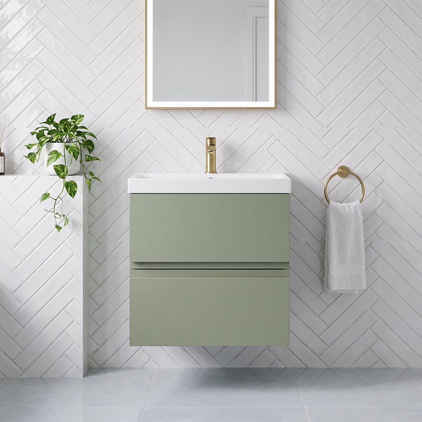 Fairford Finesse 500mm Satin Green Wall Hung 2-Drawer Vanity Unit