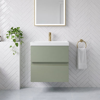 Fairford Finesse 500mm Satin Green Wall Hung 2-Drawer Vanity Unit