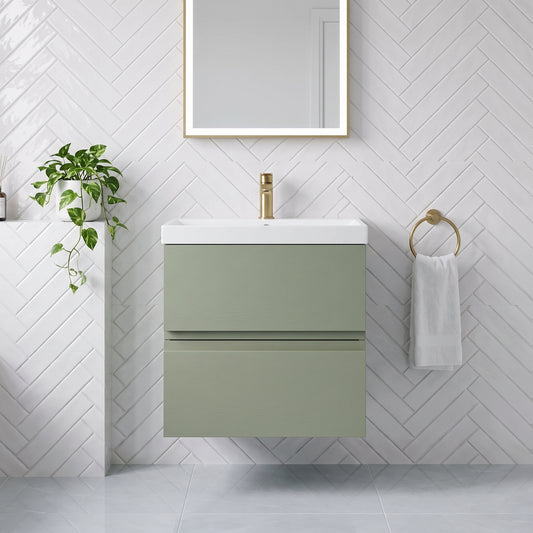 Fairford Finesse 500mm Satin Green Wall Hung 2-Drawer Vanity Unit