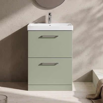 Fairford Aspri 600mm Satin Green 2-Drawer Floorstanding Vanity Unit