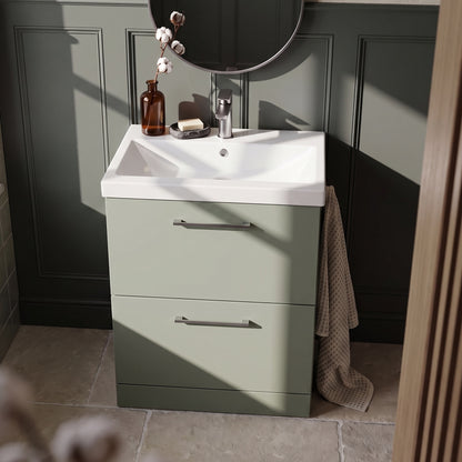 Fairford Aspri 600mm Satin Green 2-Drawer Floorstanding Vanity Unit
