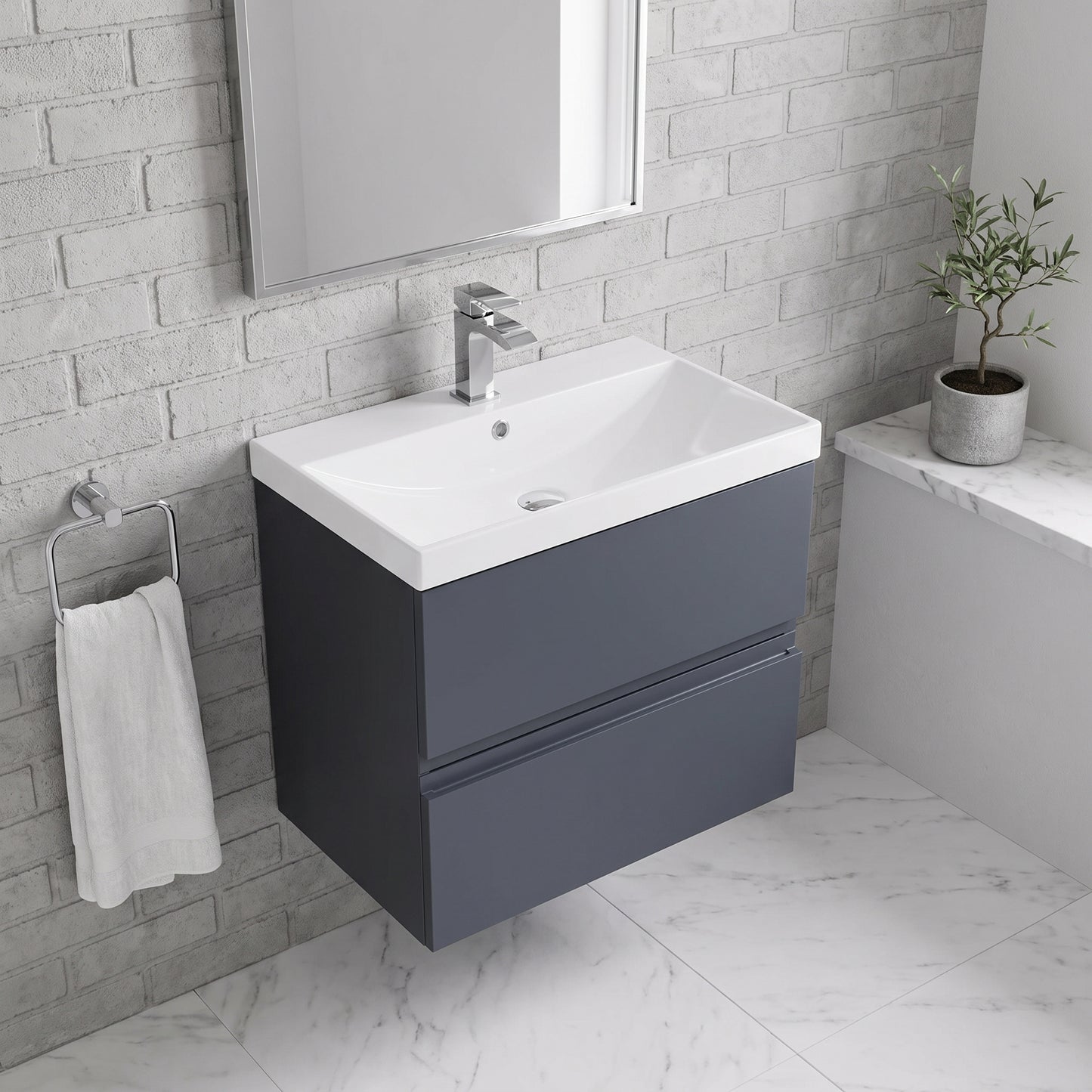 Fairford Finesse 600mm Soft Black Wall Hung 2-Drawer Vanity Unit