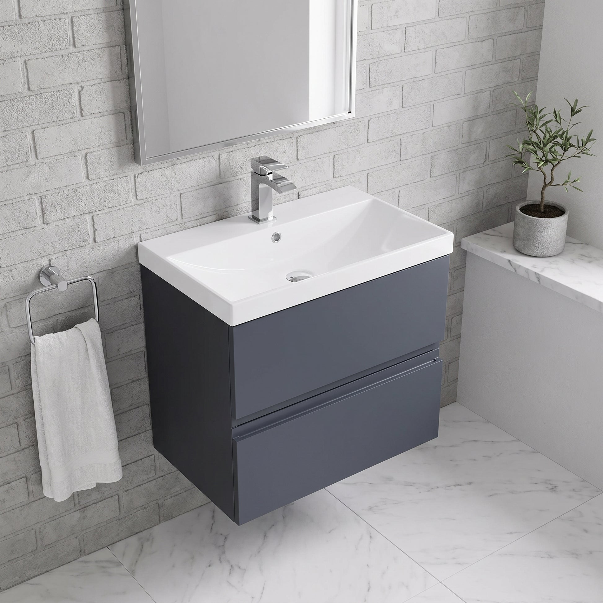 Fairford Finesse 600mm Soft Black Wall Hung 2-Drawer Vanity Unit