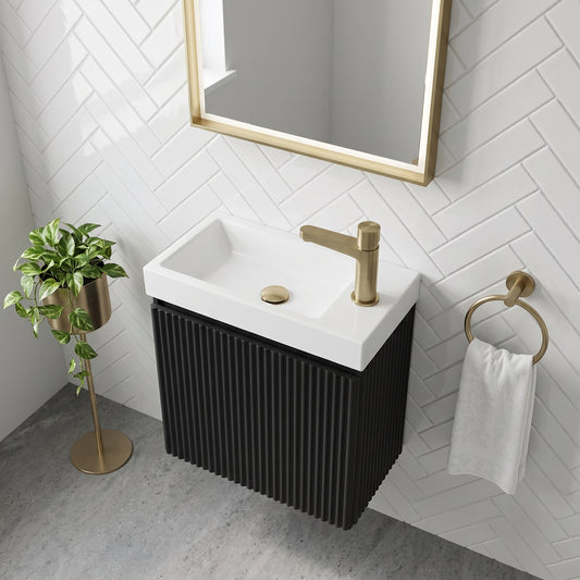 Fairford Fluted Matt Black 400mm Wall Hung Vanity Unit