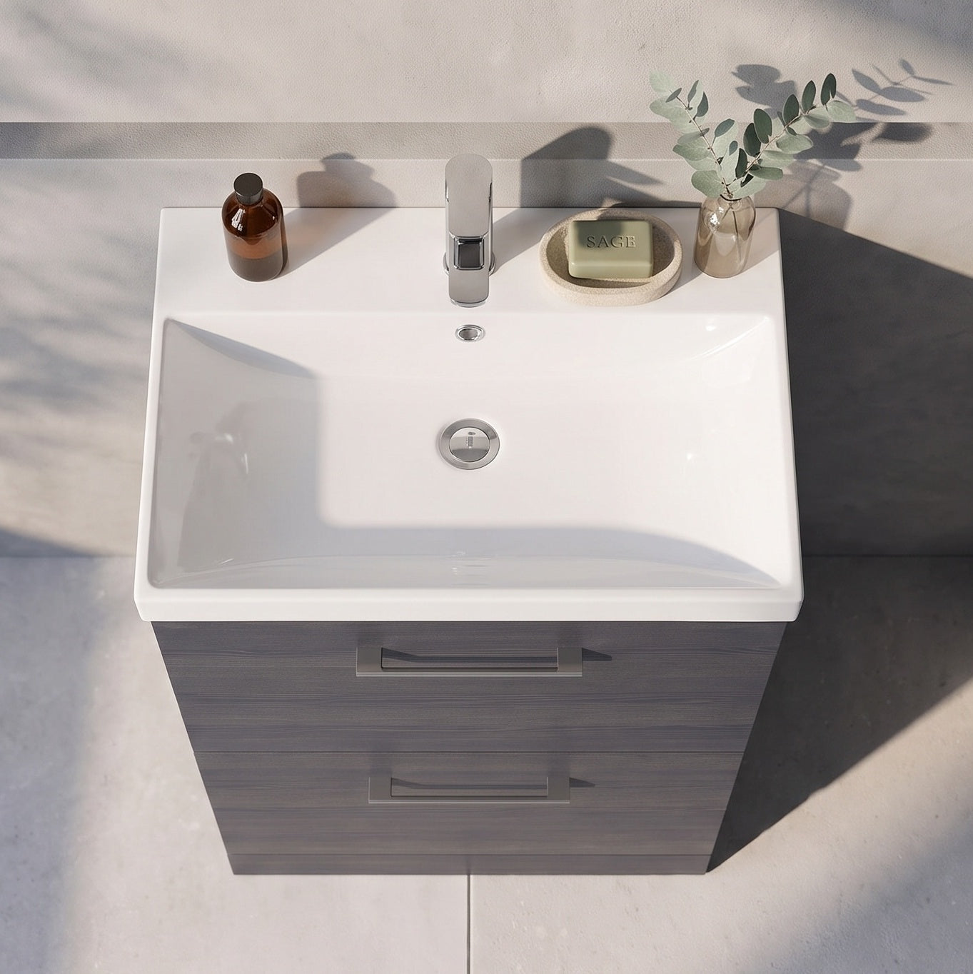 Fairford Aspri 600mm Charcoal Black 2-Drawer Floorstanding Vanity Un