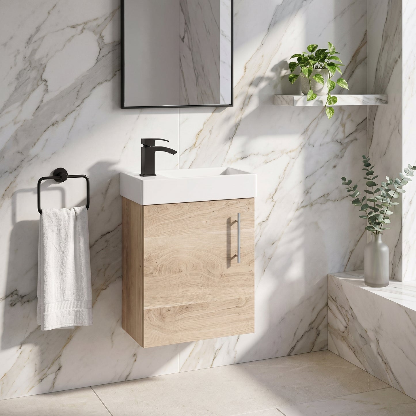 Fairford Minimalist 400mm Bleached Oak Wall Hung Vanity Unit & Basin