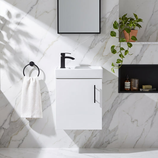 Fairford Minimalist 400mm Gloss White Wall Hung Vanity Unit