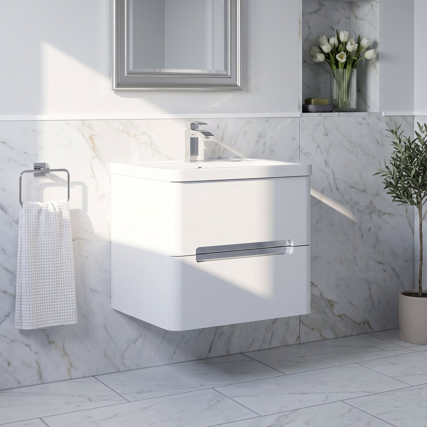 Fairford Rox 600mm Satin White Wall Hung Vanity Unit