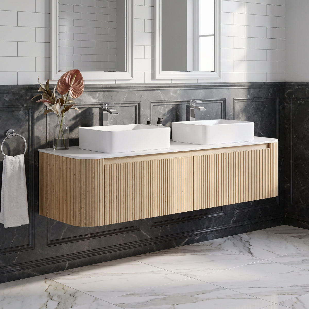 Fairford Sophia Country Oak 1470mm Double Vanity Unit & Worktop