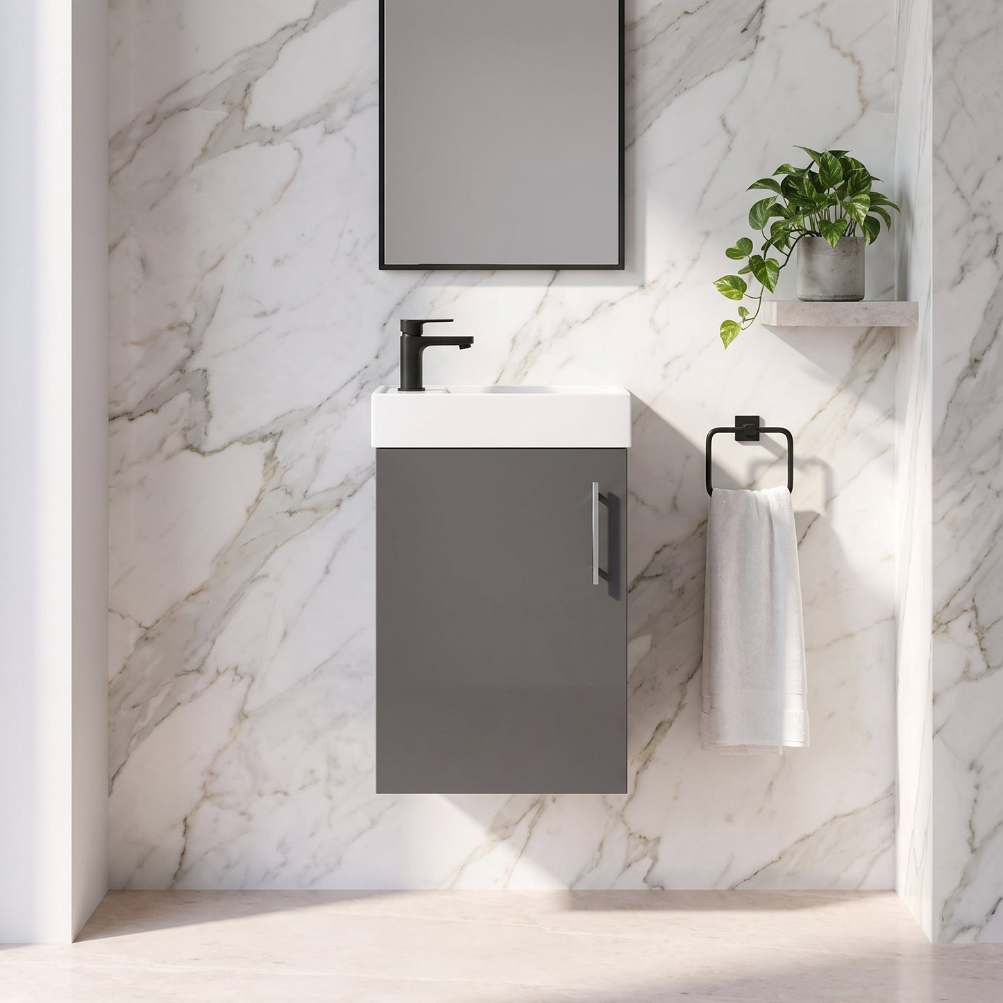 Fairford Minimalist 400mm Gloss Grey Wall Hung Vanity Unit