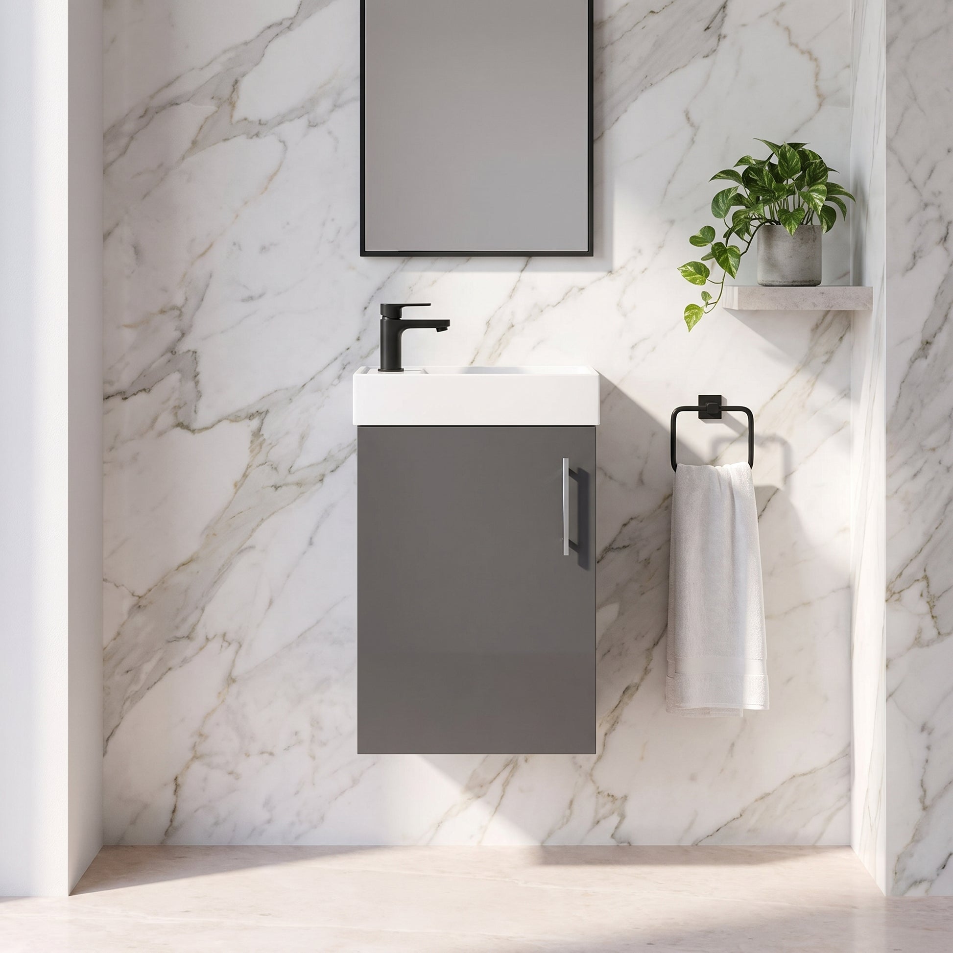 Fairford Minimalist 400mm Gloss Grey Wall Hung Vanity Unit