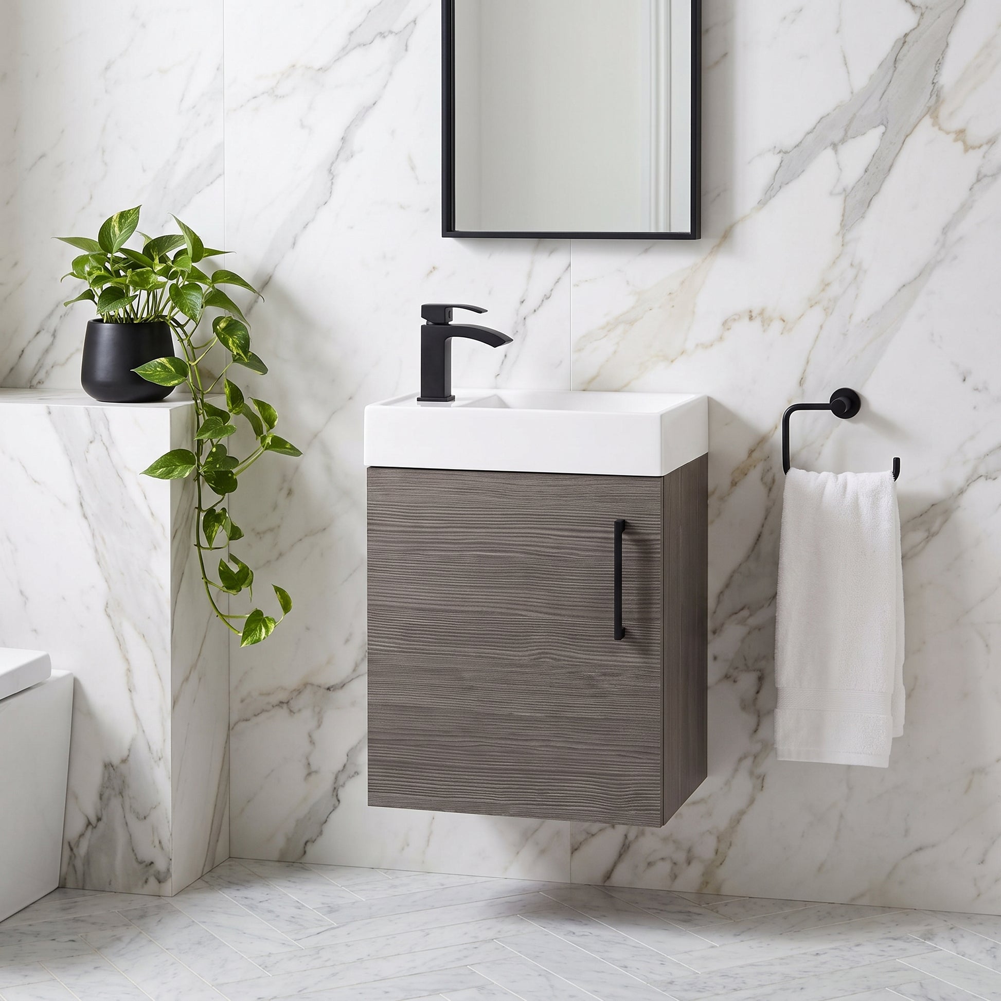 Fairford Minimalist 400mm Grey Avola Wall Hung Vanity Unit