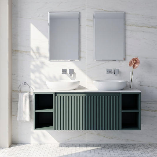 Fairford Sophia Smoked Sage 1000mm Wall Hung Vanity Unit with Double Storage and Worktop