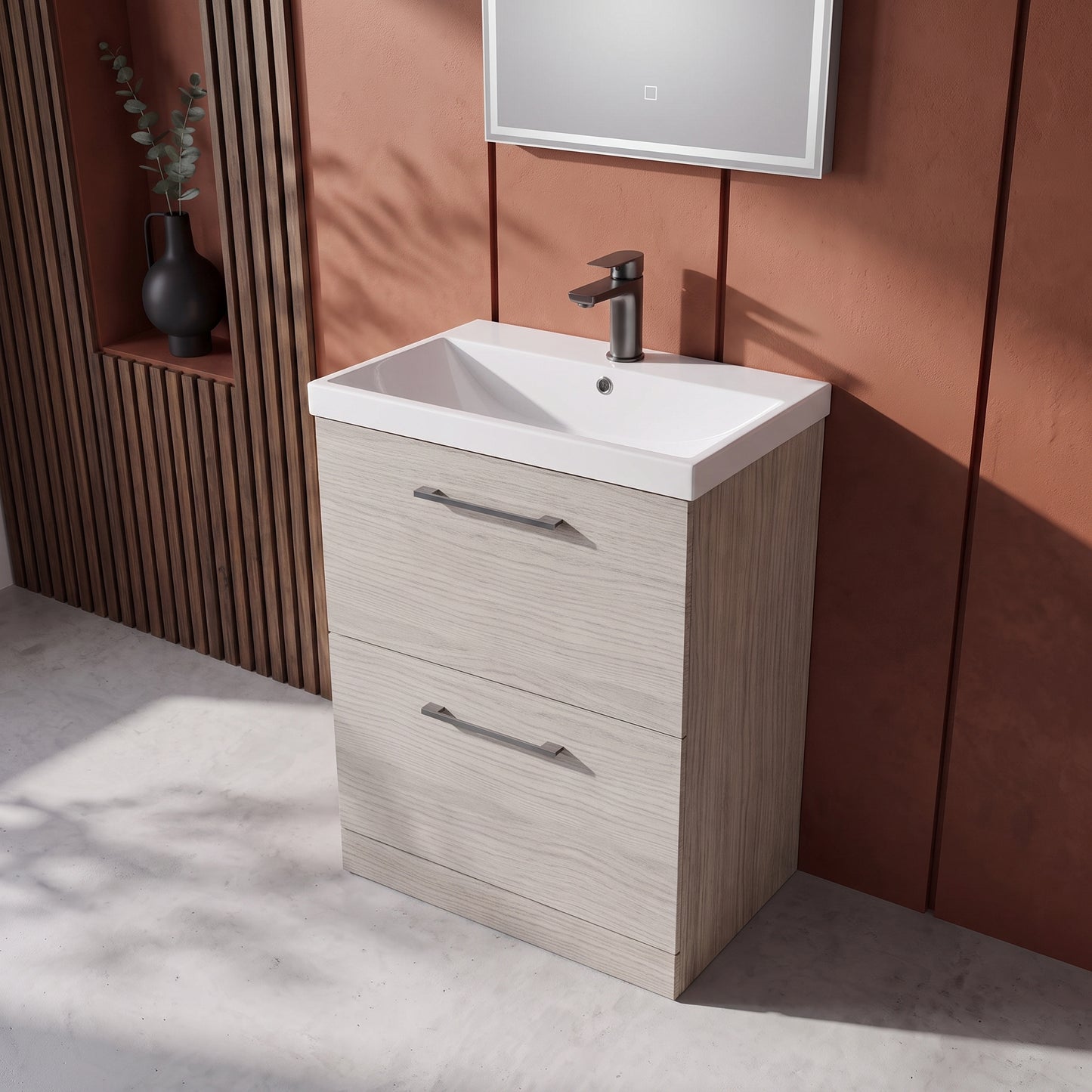 Fairford Aspri 600mm Solace Oak 2-Drawer Floorstanding Vanity Unit