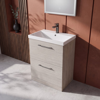 Fairford Aspri 600mm Solace Oak 2-Drawer Floorstanding Vanity Unit