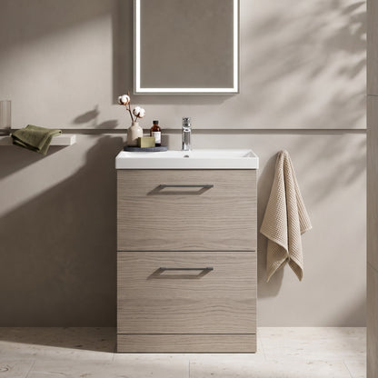 Fairford Aspri 600mm Solace Oak 2-Drawer Floorstanding Vanity Unit