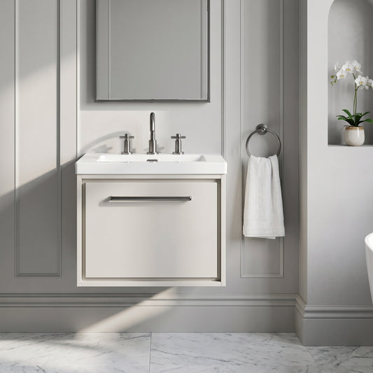 Fairford Tisse Pebble Grey 600mm 1 Drawer Wall Hung Vanity Unit with 3 Tap Hole Basin