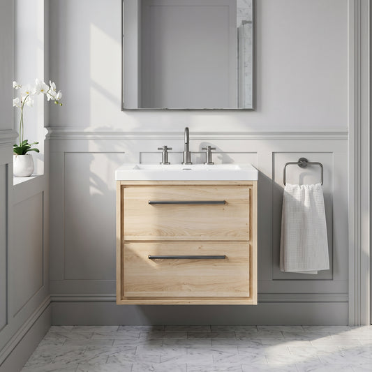 Fairford Tisse Bleached Oak 600mm 2 Drawer Wall Hung Vanity Unit with 3 Tap Hole Basin