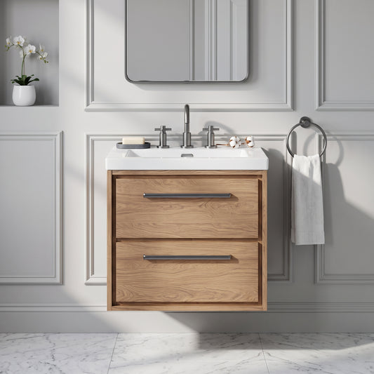 Fairford Tisse Antique Oak 600mm 2 Drawer Wall Hung Vanity Unit with 3 Tap Hole Basin