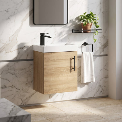 Fairford Minimalist 400mm Natural Oak Wall Hung Vanity Unit & Basin