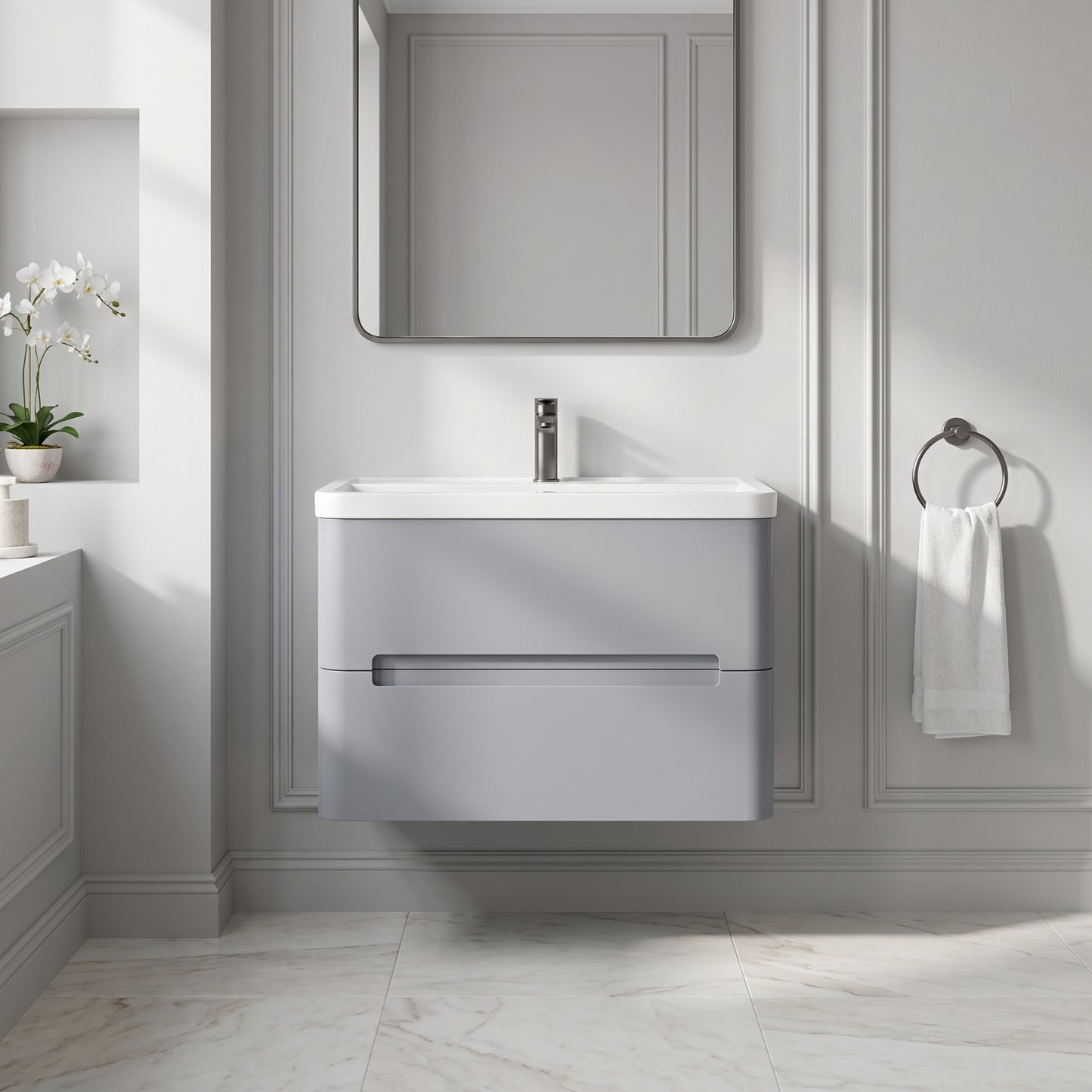 Fairford Rox 800mm Satin Grey Wall Hung Vanity Unit