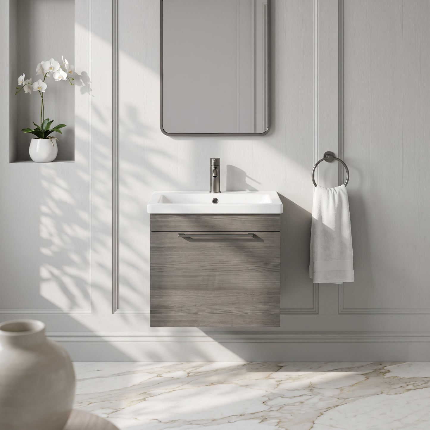 Fairford Minimalist 400mm Grey Avola Wall Hung Vanity Unit
