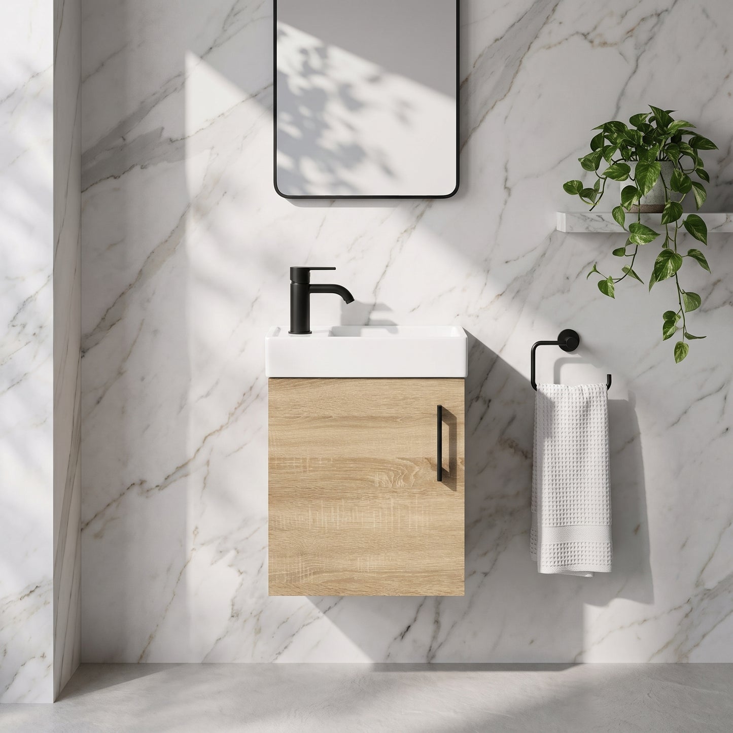 Fairford Minimalist 400mm Natural Oak Wall Hung Vanity Unit & Basin