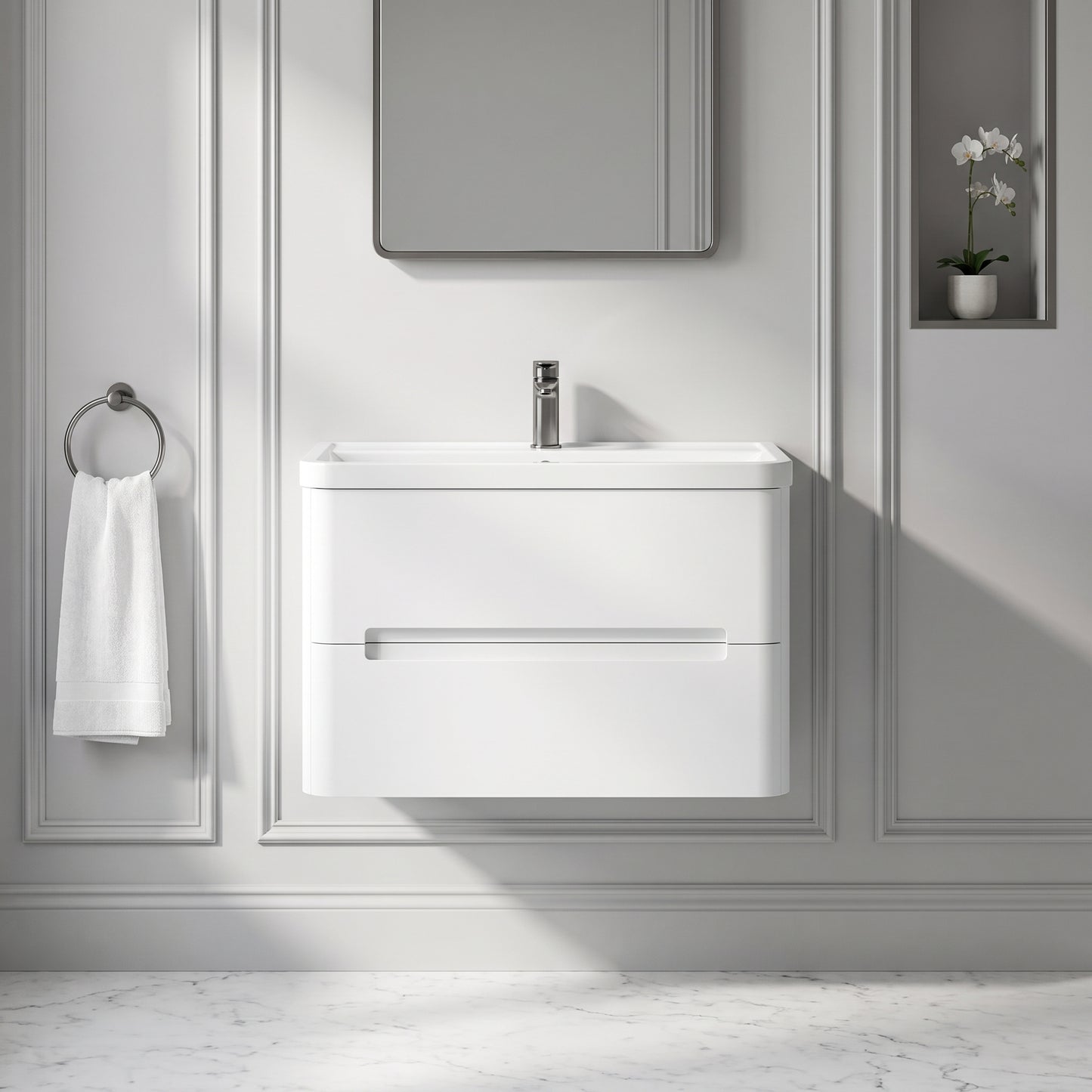 Fairford Rox 800mm Satin White Wall Hung Vanity Unit