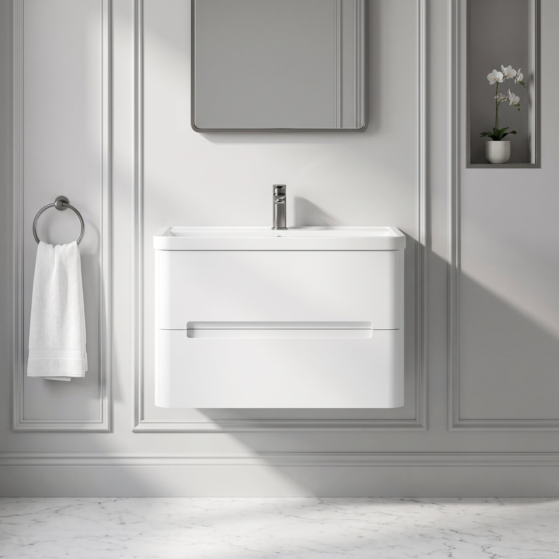 Fairford Rox 800mm Satin White Wall Hung Vanity Unit