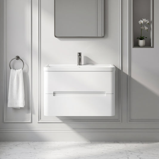 Fairford Rox 800mm Satin White Wall Hung Vanity Unit