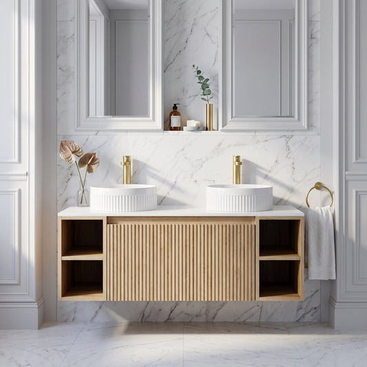 Fairford Sophia Country Oak 1000mm Wall Hung Vanity Unit with Double Storage and Worktop