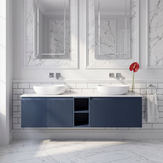 Fairford Sophia Midnight Shadow 1400mm Wall Hung Double Vanity Unit with Central Storage and Worktop