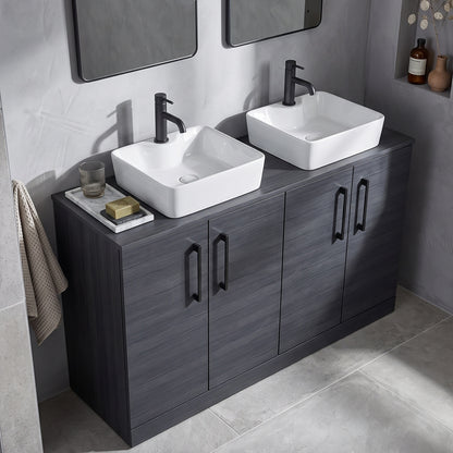 Fairford Aspri Black Woodgrain 1200mm 4 Door Floorstanding Vanity Unit with Worktop