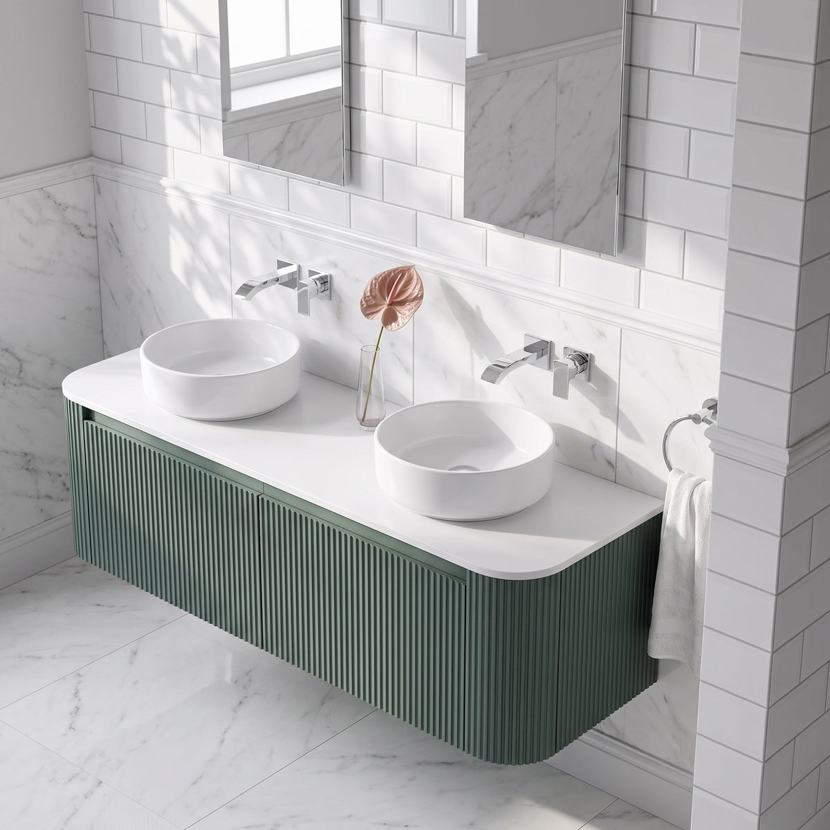 Fairford Sophia Smoked Sage 1470mm Double Vanity Unit & Worktop