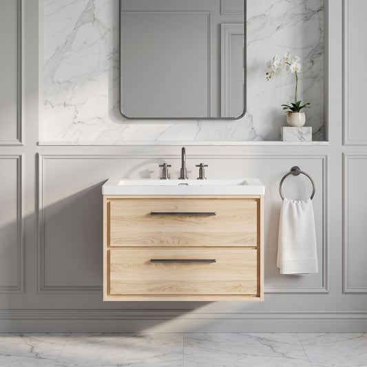 Fairford Tisse Bleached Oak 800mm 2 Drawer Wall Hung Vanity Unit with 3 Tap Hole Basin
