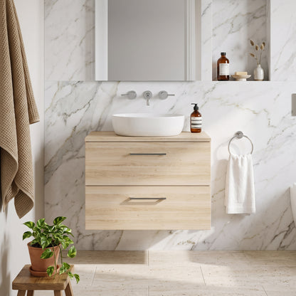 Fairford Aspri Bleached Oak 800mm 2 Drawer Wall Hung Vanity Unit with Worktop
