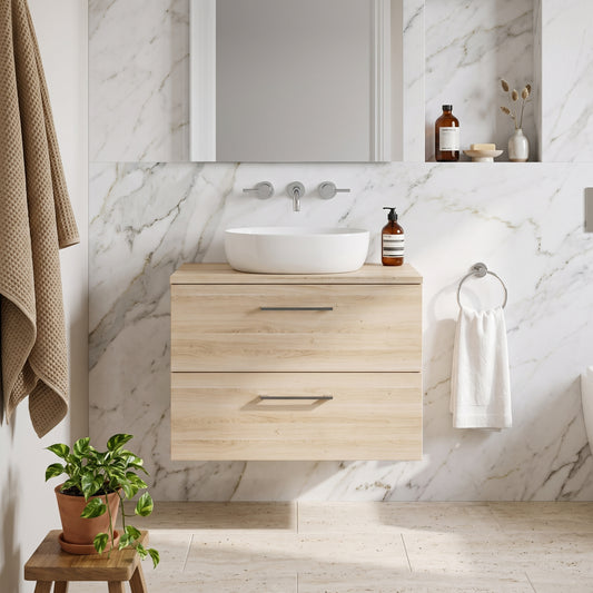 Fairford Aspri Bleached Oak 800mm 2 Drawer Wall Hung Vanity Unit with Worktop