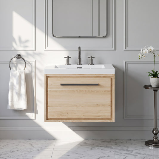 Fairford Tisse Bleached Oak 600mm 1 Drawer Wall Hung Vanity Unit with 3 Tap Hole Basin